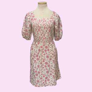 Universal Thread sz L cream puffy sleeve dress with pink flowers